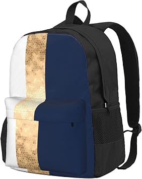 Elegant Faux Gold Navy Blue White Stripes AccentSchool Backpack Travel Bag for Men Women College Back Pack with 15 Laptop Compartmen