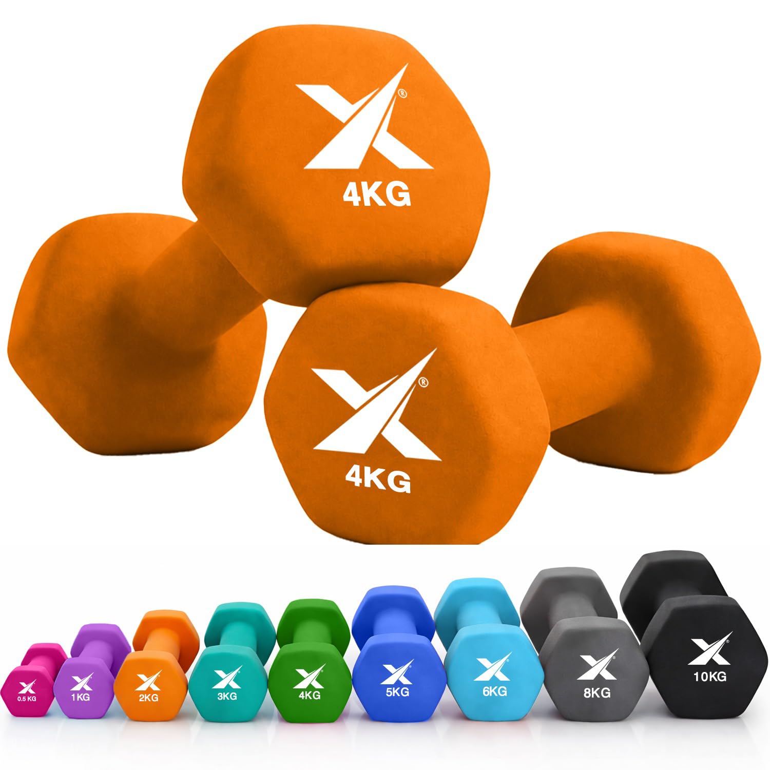 XN8 Neoprene Dumbbell Set, Non-Slip Dumbbells Pair of 0.5kgโ10kg Hand Weights, Home Gym Strength Training Weights for Men & Women, Aerobics, Pilates, Body Toning, Arm, Biceps & Fitness Exercises