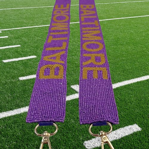 Baltimore Purple Beaded Purse Strap Gold Letters 49” Pro Football Stadium Approved Clear Bag Raven Gold Hardware Sports College South Morris2