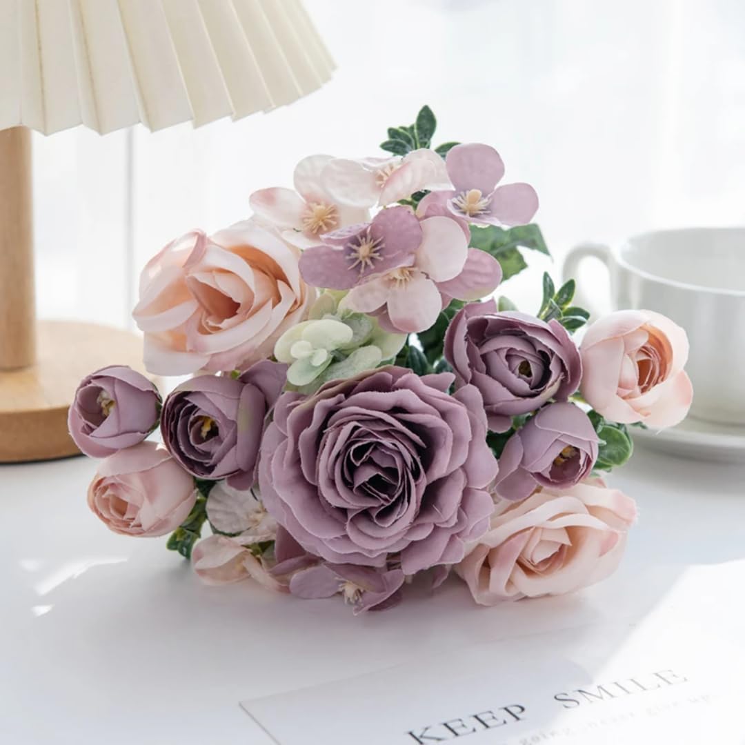 Guirlande de roses artificielles en soie violette pour décoration de pot de fleurs et mariage
