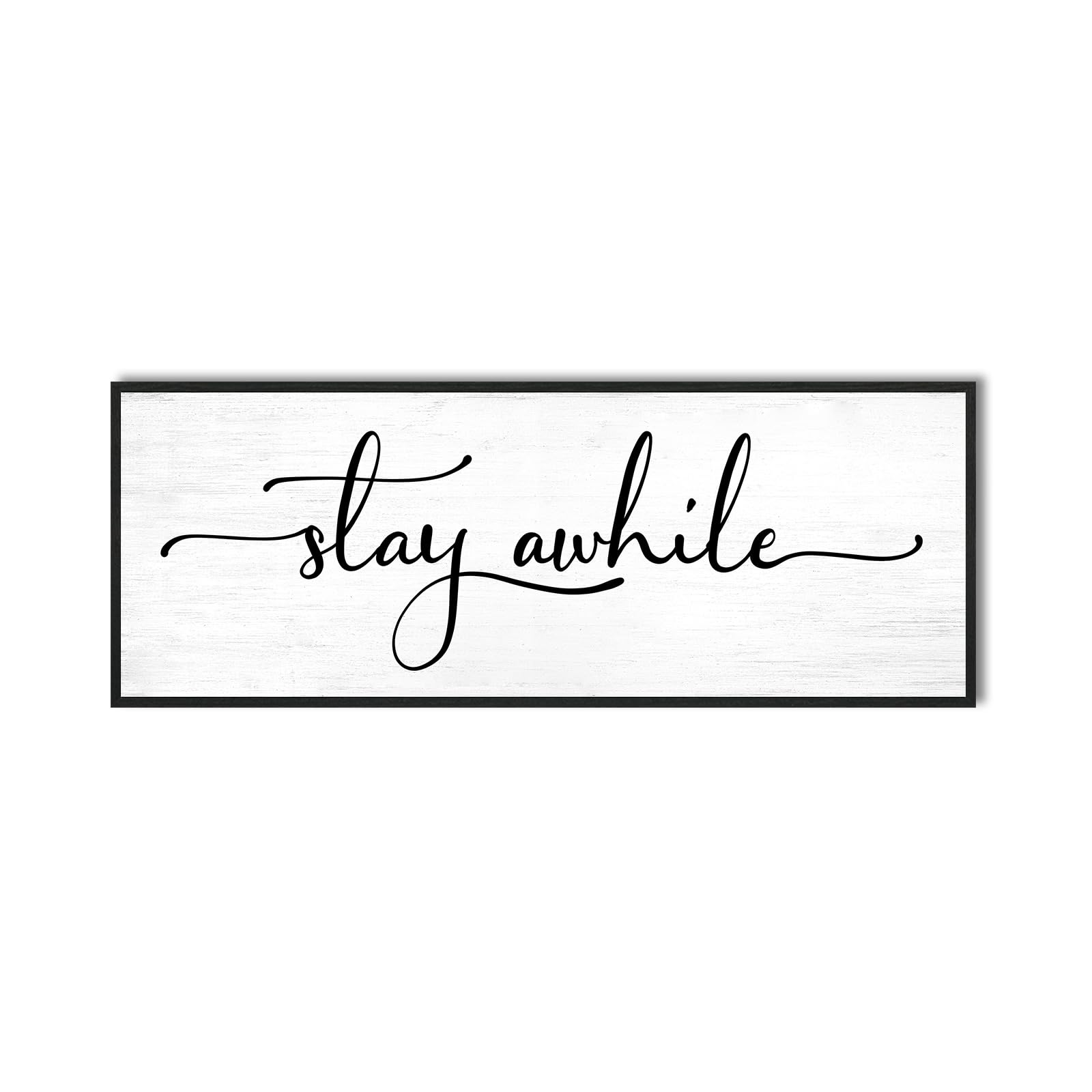 Stay Awhile Sign Wall Decor 32"×12" Above Couch, Over Door/Bed Framed Canvas Wall Art for Living Room Guest Bedroom