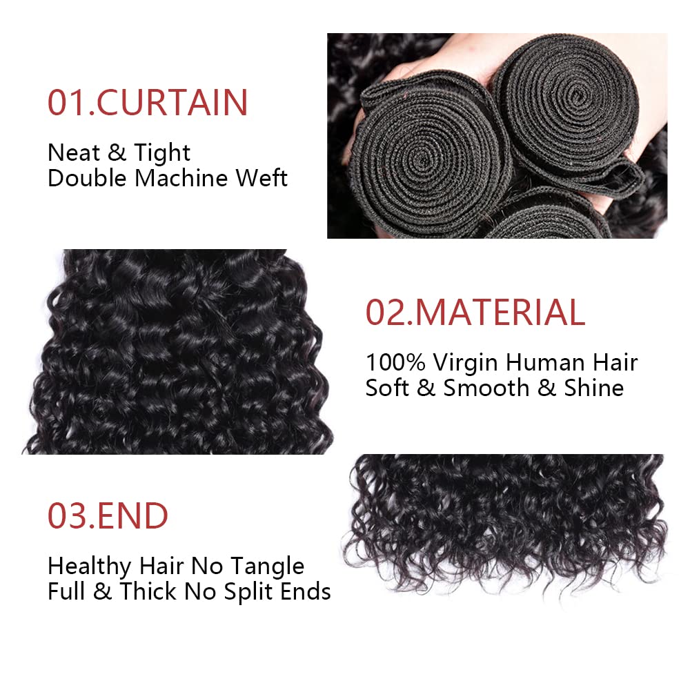 Kinky Curly Bundle Natural Black Human Hair 3 Bundles Brazilian Unprocessed Virgin Hair Extensions Double Weft Bundle For Women 14 16 18 Inch