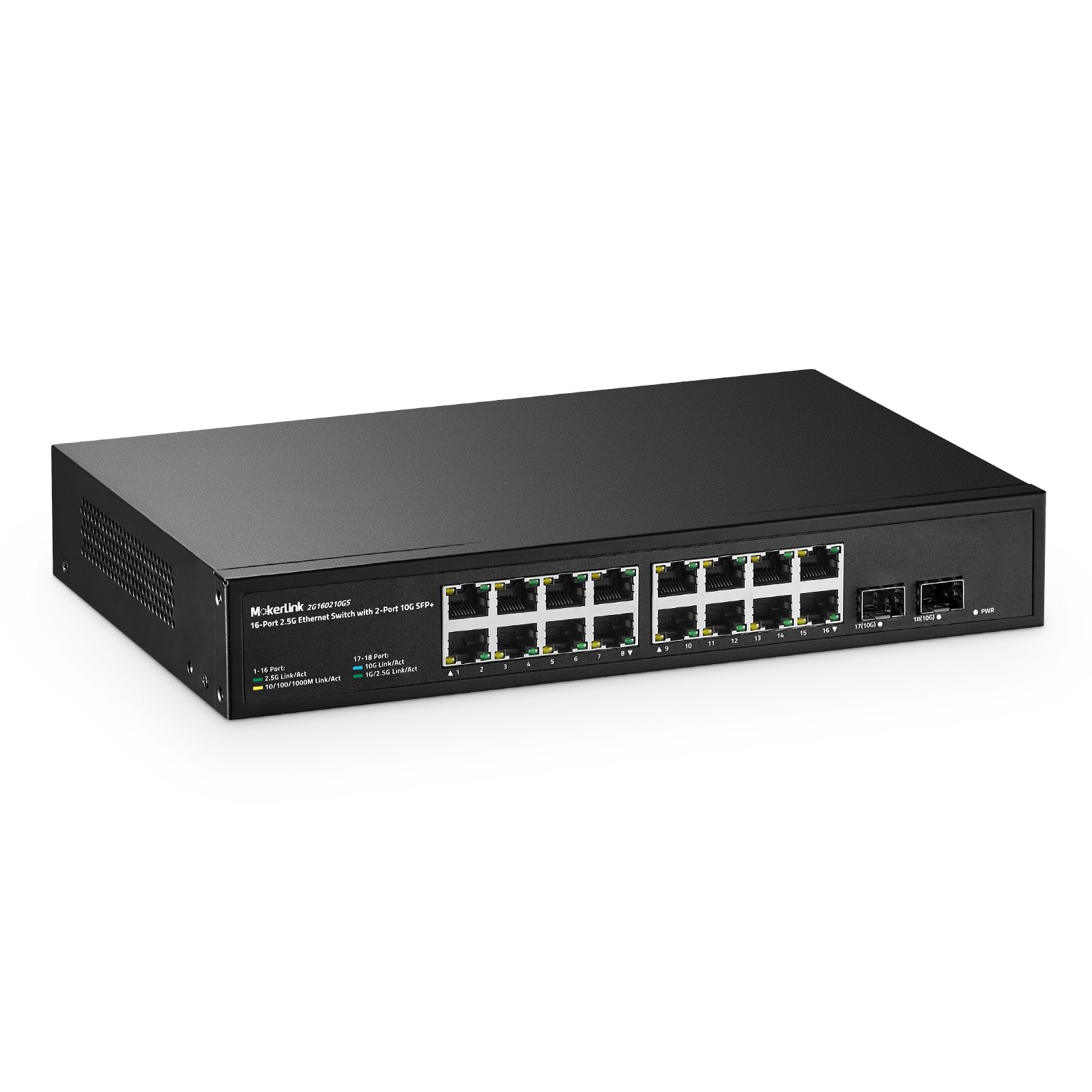 MokerLink Switch Ethernet Gigabit 16 Portas com 2 Slots Sfp+ de 10G, 16 Portas Rj45 de