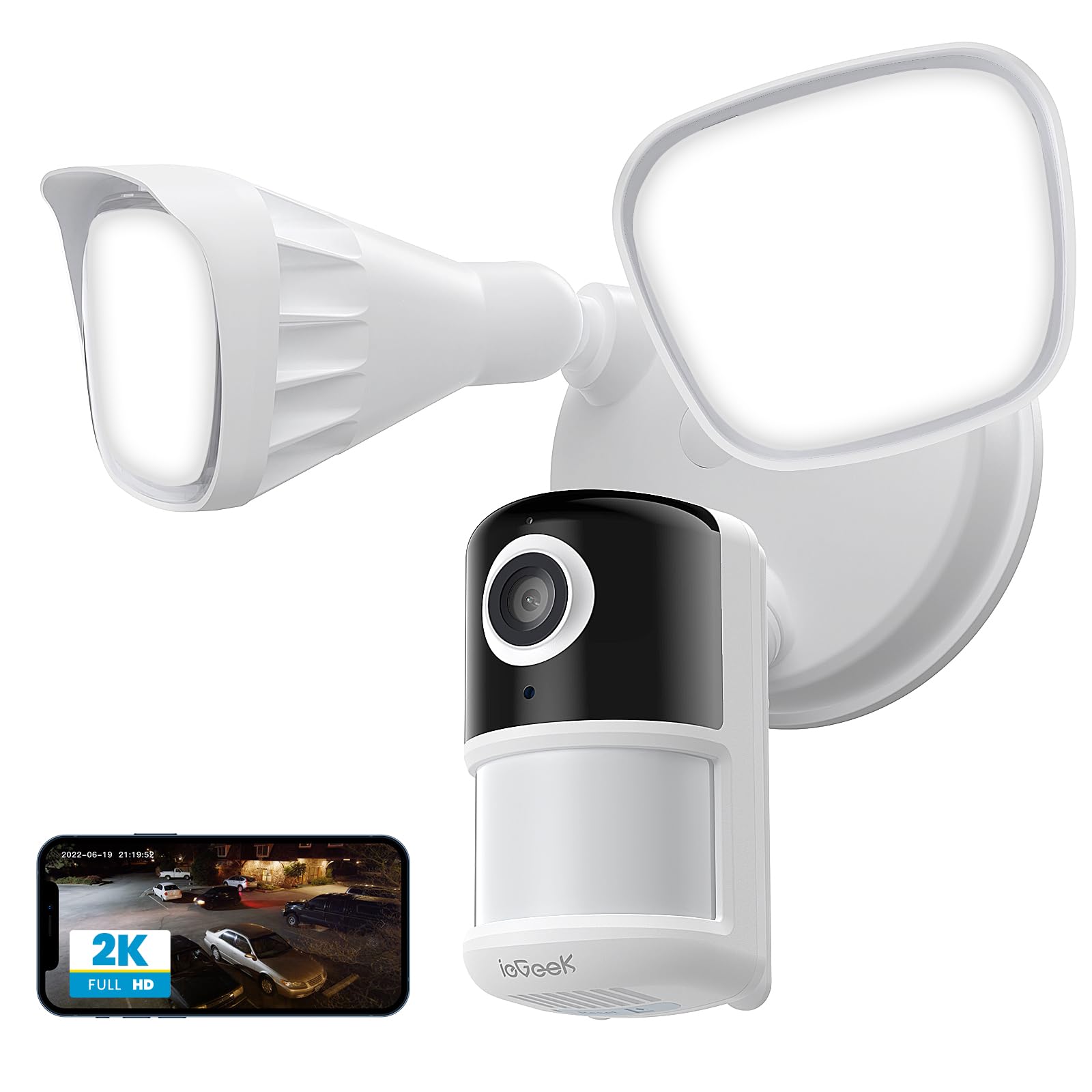 ieGeek Floodlight Security Camera, 2K Outdoor Security Camera w/2600-lumen Light, 2.4G WiFi Wired Flood Light with Motion Sensor, Cloud&Local Storage, 24/7 Recording, Color Night Vision, Works w/Alexa