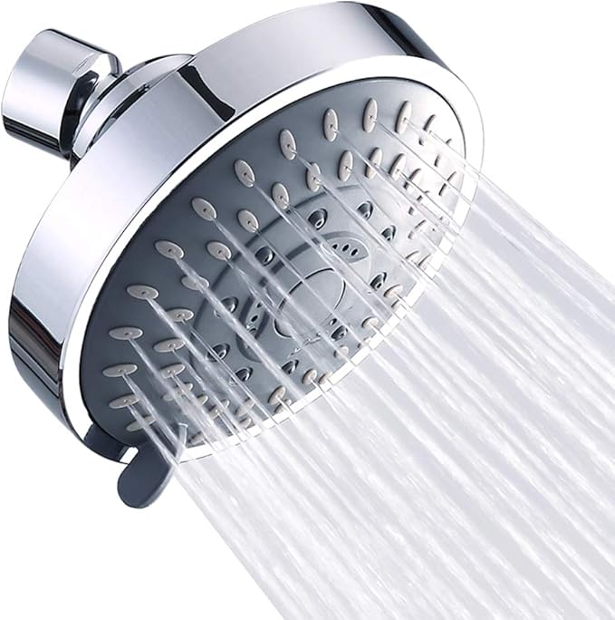 Aisoso Shower Head High Pressure Rain Fixed Showerhead 5-Setting with Adjustable Metal Swivel Ball Joint - Relaxed Shower Experience Even at Low Water Flow & Pressure