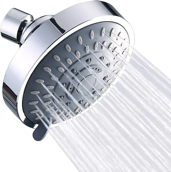 Aisoso Shower Head High Pressure Rain Fixed Showerhead 5-Setting with Adjustable Metal Swivel Ball Joint - Relaxed Shower Experience Even at Low Water Flow & Pressure