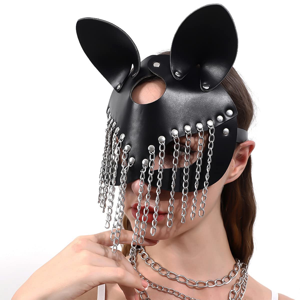 Maschera Nera Halloween Halloween Maschera, Maschera di Carnevale Donna Sexy Maschere Veneziane, Maschera di Pelle PU Nera