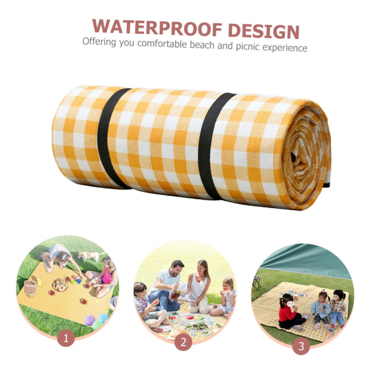 POPETPOP Tapis de Plage Léger et Épais en Fibre de Polyacrylique Imperméable Jaune pour Randonnée et Camping en Plein Air