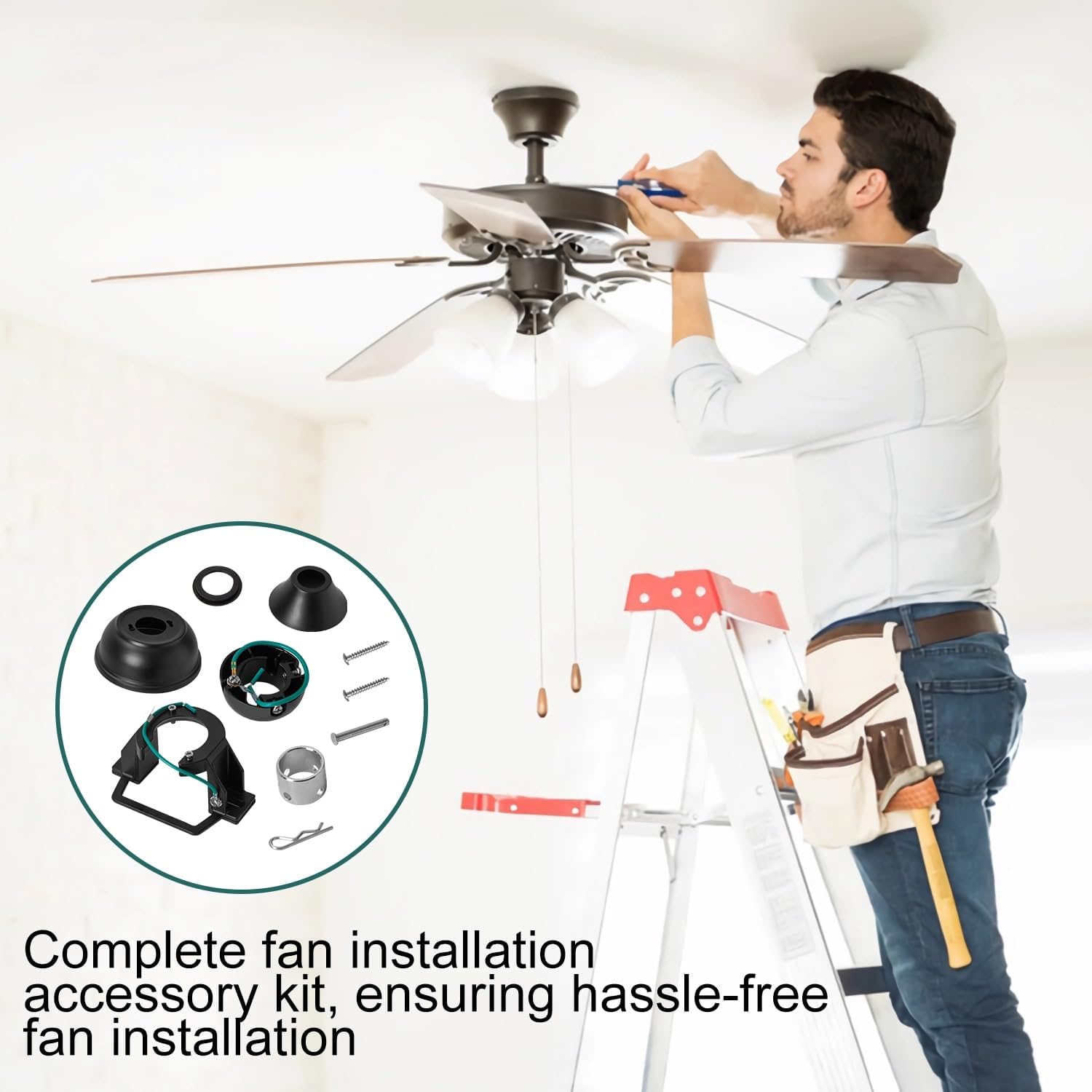5 Pcs Sloped Ceiling Fan Adapter Mount Bracket Kit, Matte Black | Sloped Ceiling Fan Kit,Ceiling Adapter Fits 1" Downrods,Full Mounting Hardware,Rustproof Steel for Indoor Outdoor