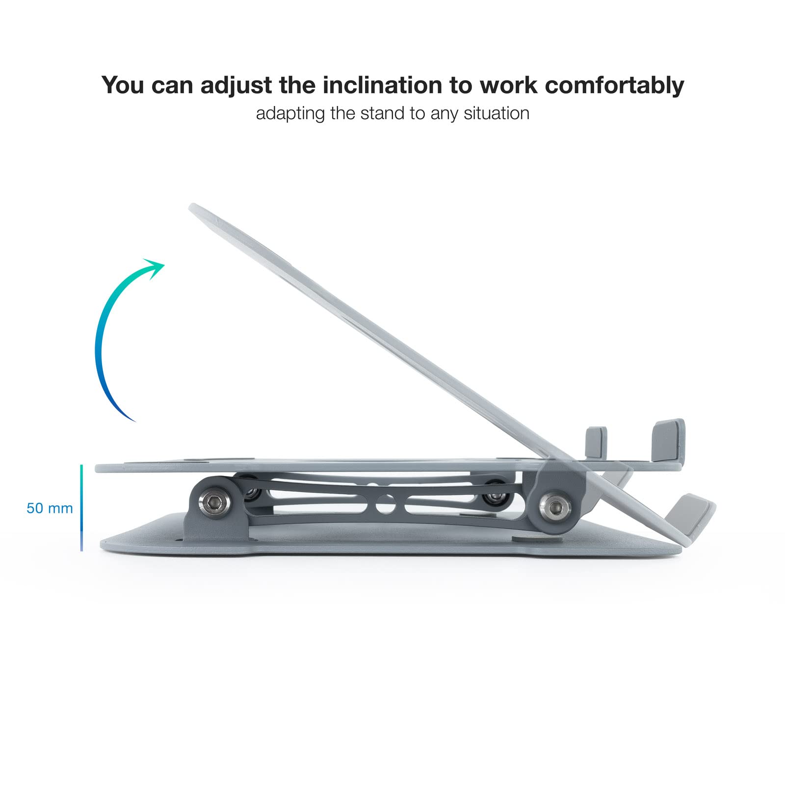 TOOQ TQLRS0012-AL-G - Soporte Elevador de Aluminio Ajustable Ergonómico para Portátiles, Color Gris