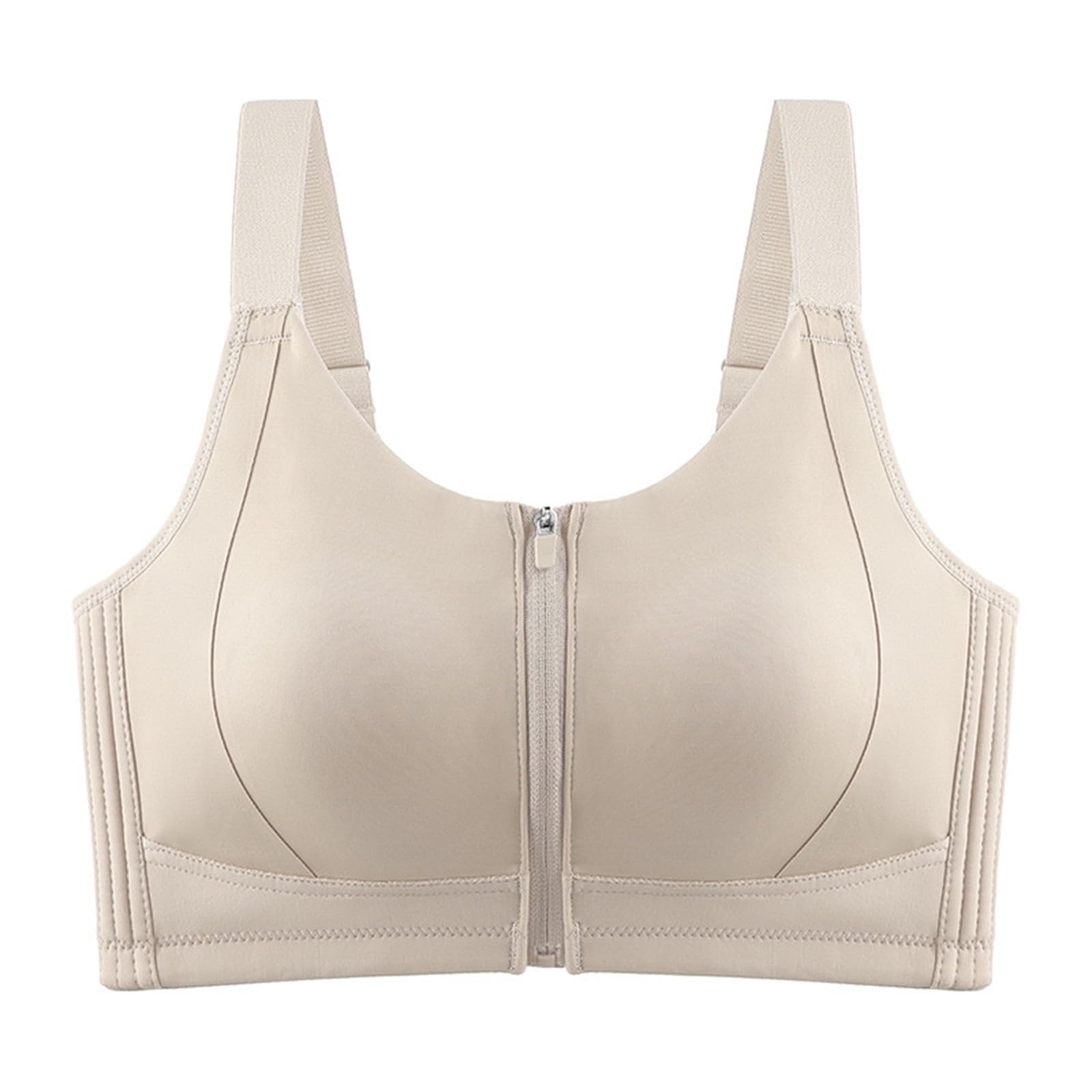 Women’s Zip Front Sports Bra | Wireless Padded Post-Surgery Bra | Racerback Yoga Gym Workout Bra | Soft Comfortable Everyday Side Wired Support-image-10