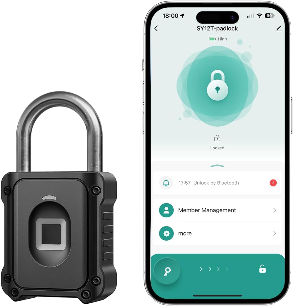 NexusLab Fingerpint Padlock, Biometric Lock, Locker Lock, Gym Lock with TUYA App Control, IP67 Waterproof, 20 Fingerprints, Stainless Steel Shackle for School Locker, Gym Locker & Outdoor Gatres