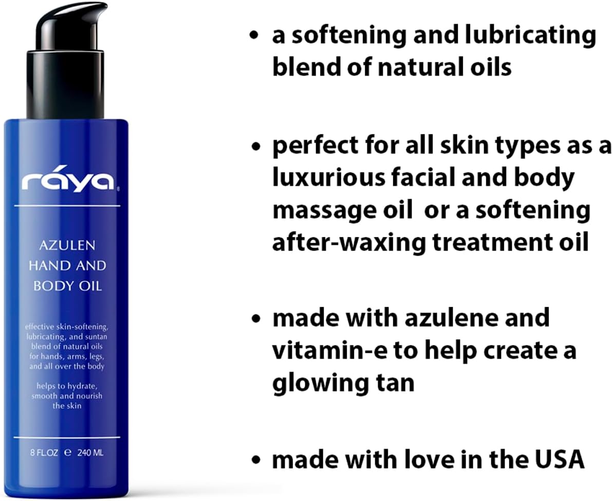 RAYA Azulen Hand and Body Oil 8 oz (451) | Softening and Natural Blend of Oils for Hands, Arms, Legs, and Body | Great as a Body Massage Oil | Great for All Skin - Image 3