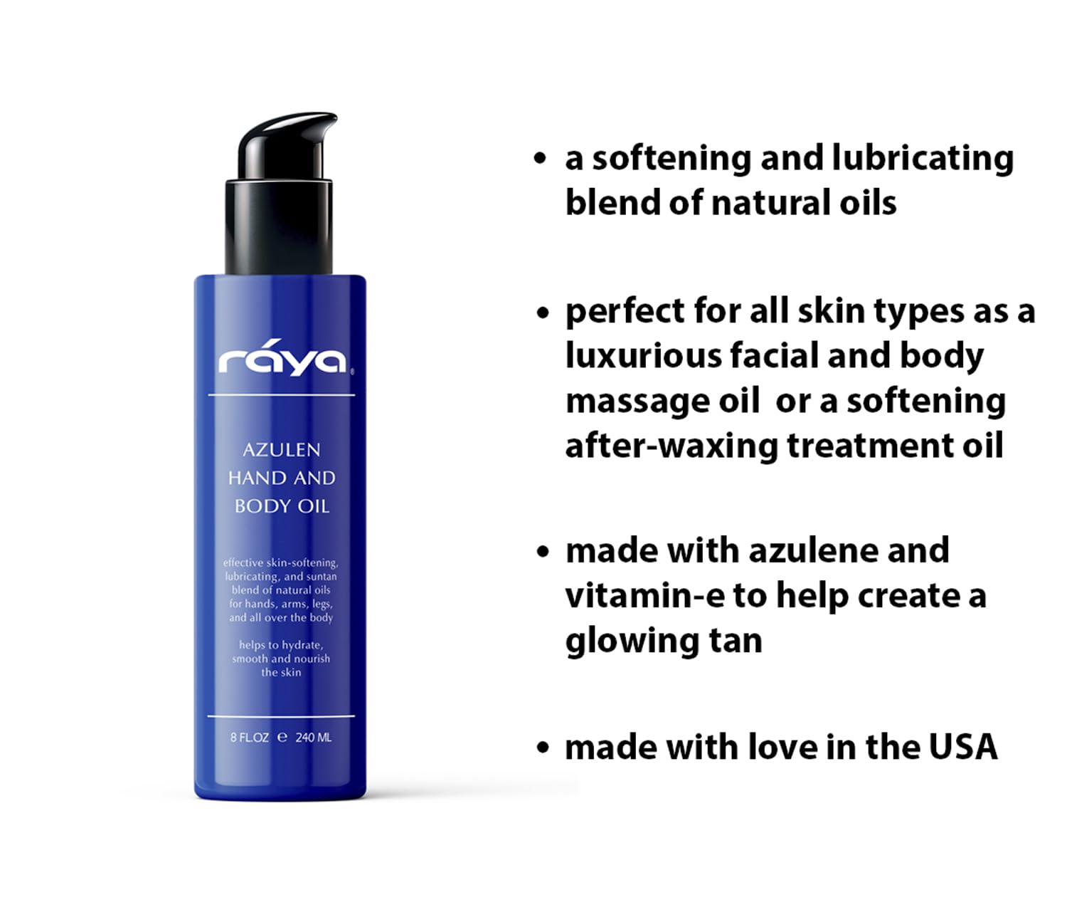 Raya Azulen Hand and Body Oil 8 oz (451) | Softening and Natural Blend of Oils for Hands, Arms, Legs, and Body | Great as a Body Massage Oil | Great for All Skin