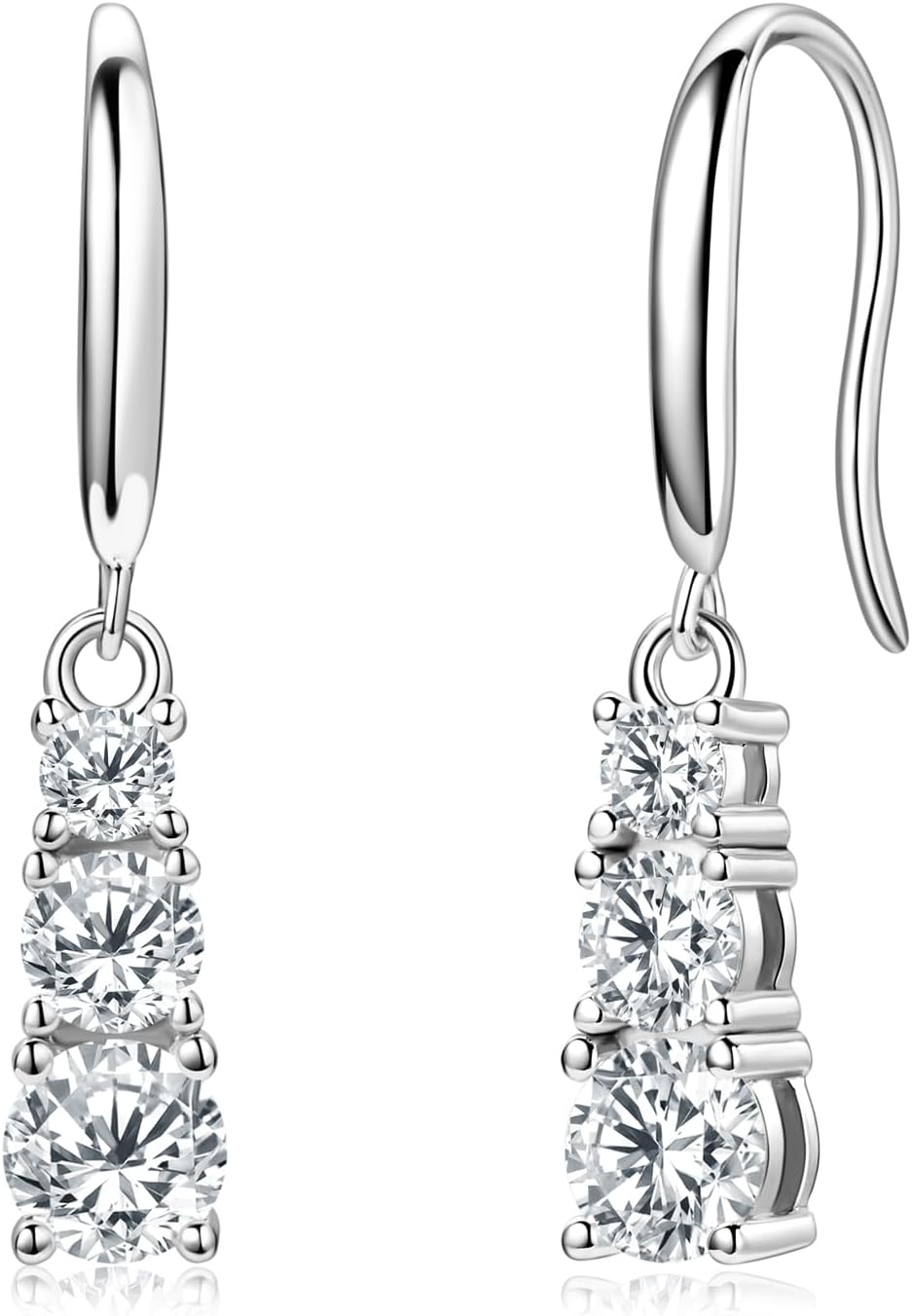 Moissanite Drop Earrings for Women, Solitaire Lab Imitation Diamond Hook Earrings, 18K White Gold Plated D Color Round Cut 925 Sterling Silver Dangle Earrings, GRA Certified
