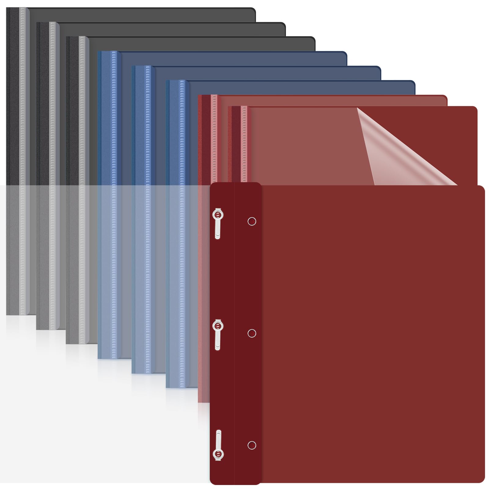Photo 1 of Teling 48 Pcs Clear Front Report Covers with Prongs Plastic Presentation Folders 3 Prong Resume Portfolio Folder for School (Black, Navy Blue, Dark Red)