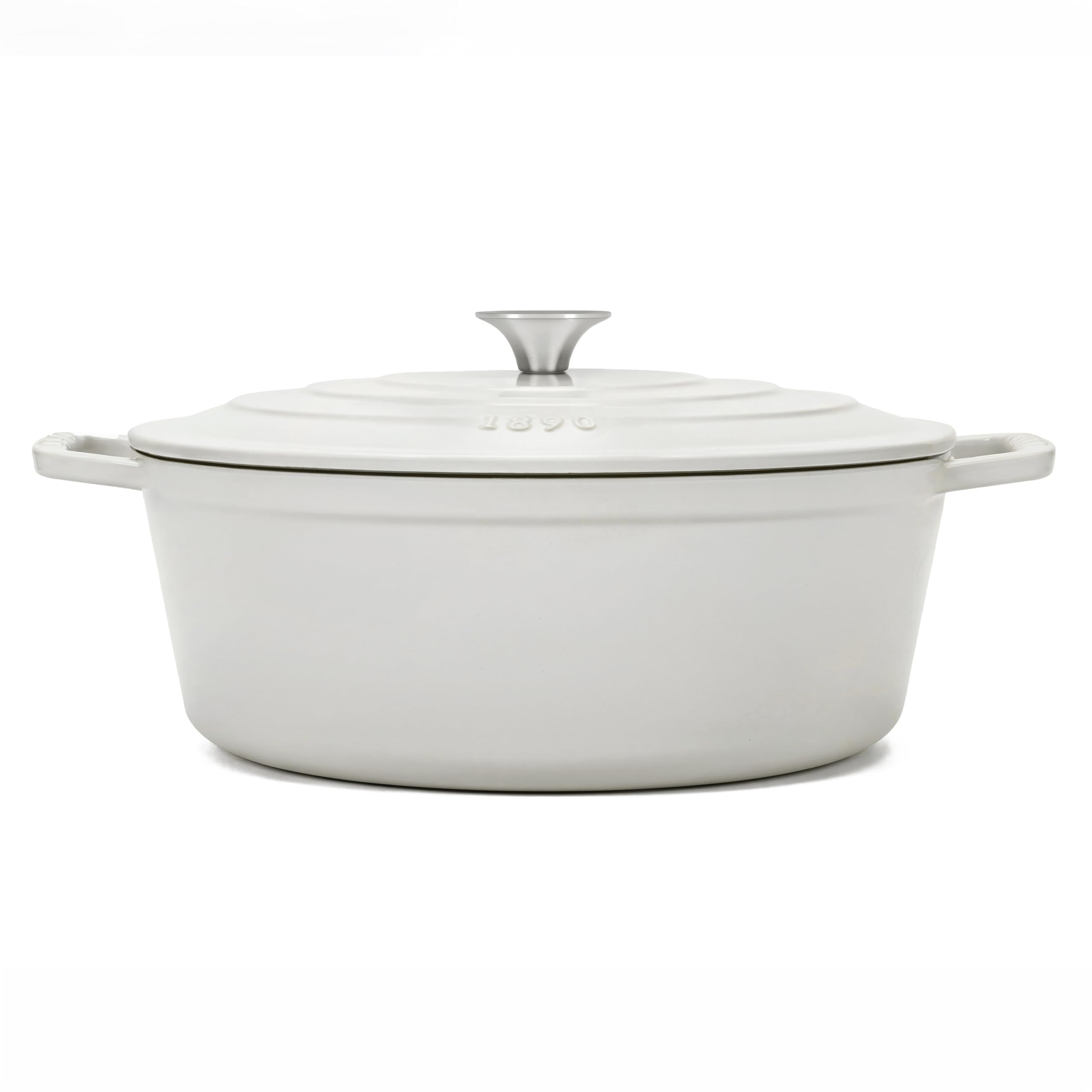 IENA36 - Cacerola de hierro fundido esmaltado, capacidad 7,7 L, color beige, compatible con todos los fuegos, inducción, gas, eléctrica, parrilla, horno, tapa fundida, ideal
