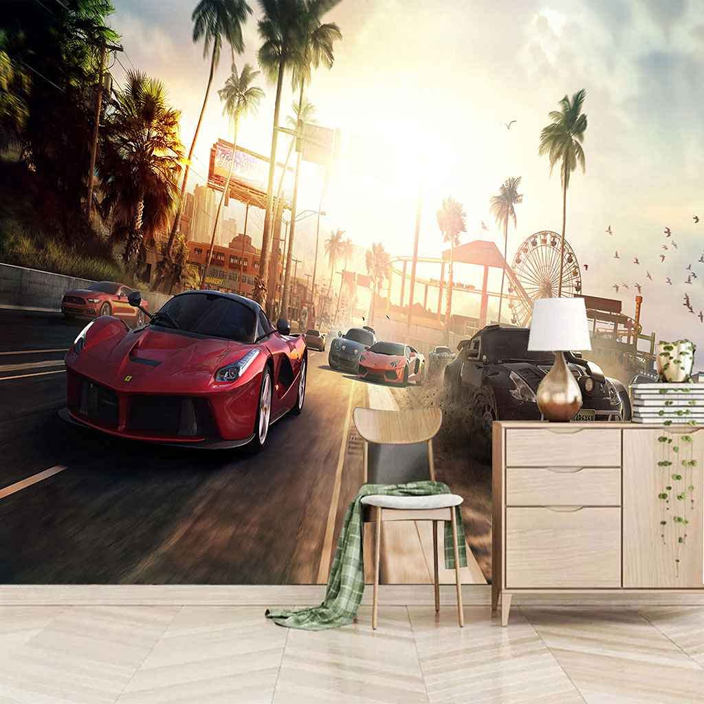 Voiture de Sport Rouge Papier Peint 3D Canevas Idéal pour un Bureau Moderne ou un Salon Design