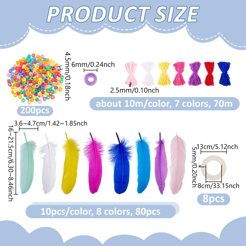 AHANDMAKER 8set DIY Dream Catcher Kits Colorful Handmade Dreamcatcher for Beginners Dream Catcher Include Yarn, Feather, Wreath Frame, Beads Craft Kit for Bedroom Car Decoration Craft Gift image 2
