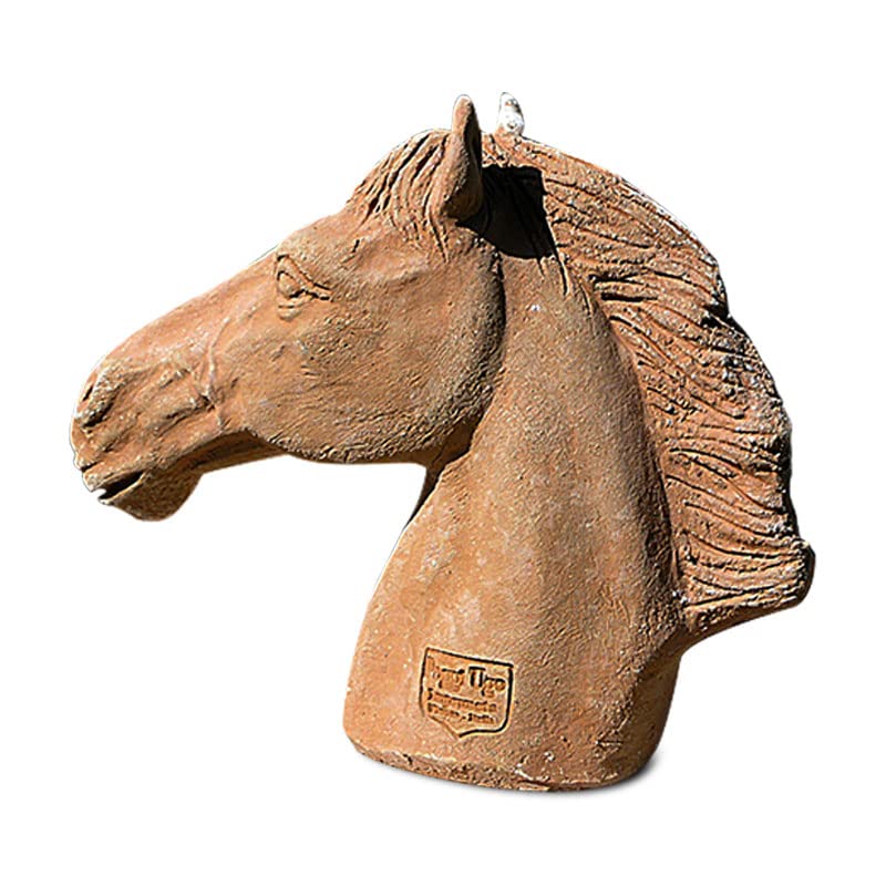 Escultura Cabeza Caballo de Terracota Italiana Decoración Animales Interior Exterior Jardín H. 18 cm