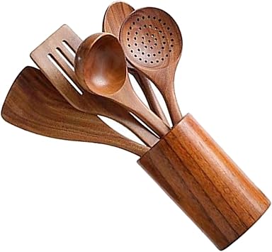 Zerodeko Wooden Kitchenware Set Slotted Spoon Cooking Spatula and Small Soup Ladle Food-Grade Bamboo Utensils for Cooking Stir-Frying and Serving for Home Chefs