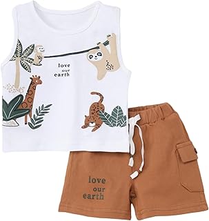 SIKA Boys Set of 2 Pieces Sleeveless T-Shirt&Shorts Printed Love Our Earth Set of 2 Pieces