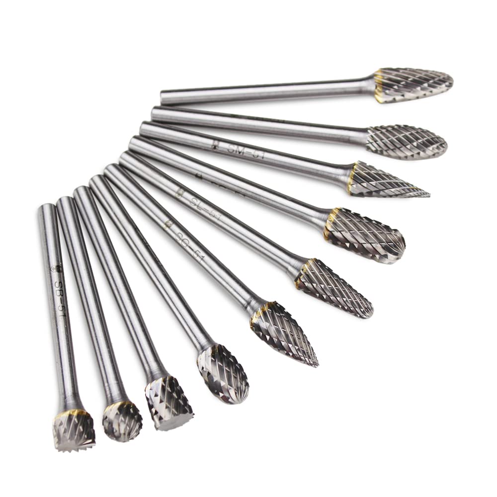 BHA Wolframkarbid-Frässtifte, Schleifwerkzeug-Set für Metallgravur und Präzisionsarbeiten, Doppelschnitt mit 0,32 cm Schaft – 10 Stück