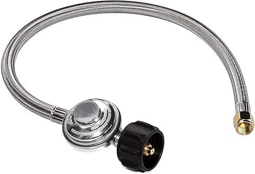 Miniatura 6 de DOZYANT Regulador universal de propano QCC1 de 12 pies de repuesto con manguera trenzada de acero inoxidable para la mayoría de parrillas de gas LP,