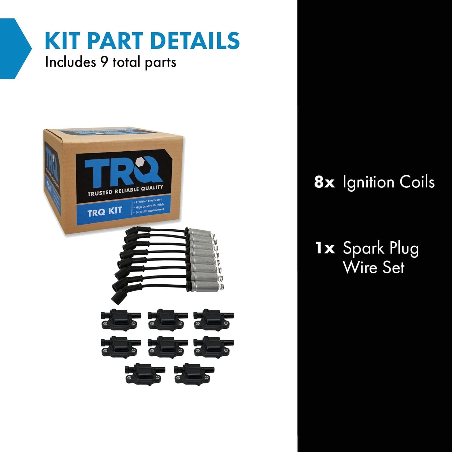 TRQ Ignition Coil Kit 9 Piece Compatible with 2014-2019 Chevrolet Silverado 1500 2015-2019 Tahoe 2014-2019 Corvette 2015-2018 Suburban 2016-2021 Camaro