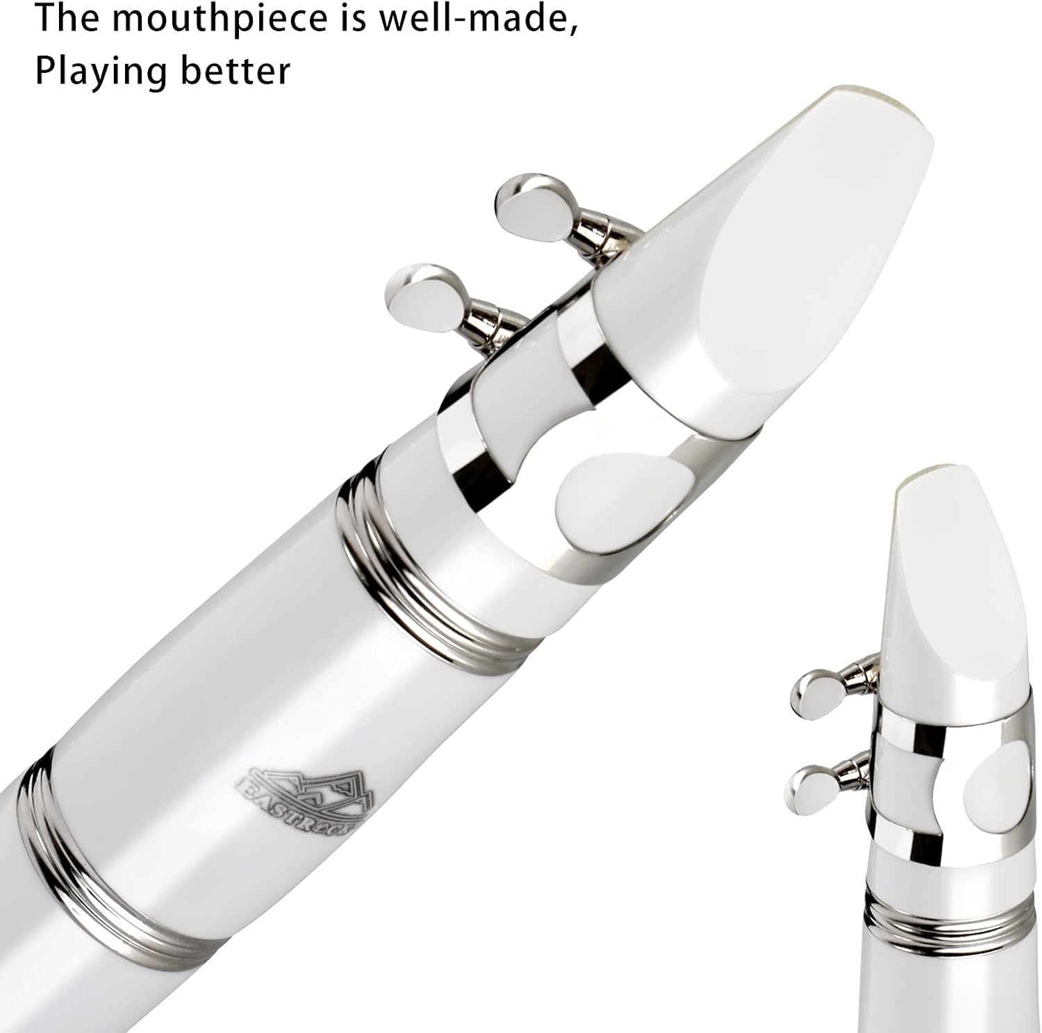 EASTROCK Bb Flat 17 Nickel Keys White Beginner Student Clarinet with 2 Barrels and Cleaning Kit