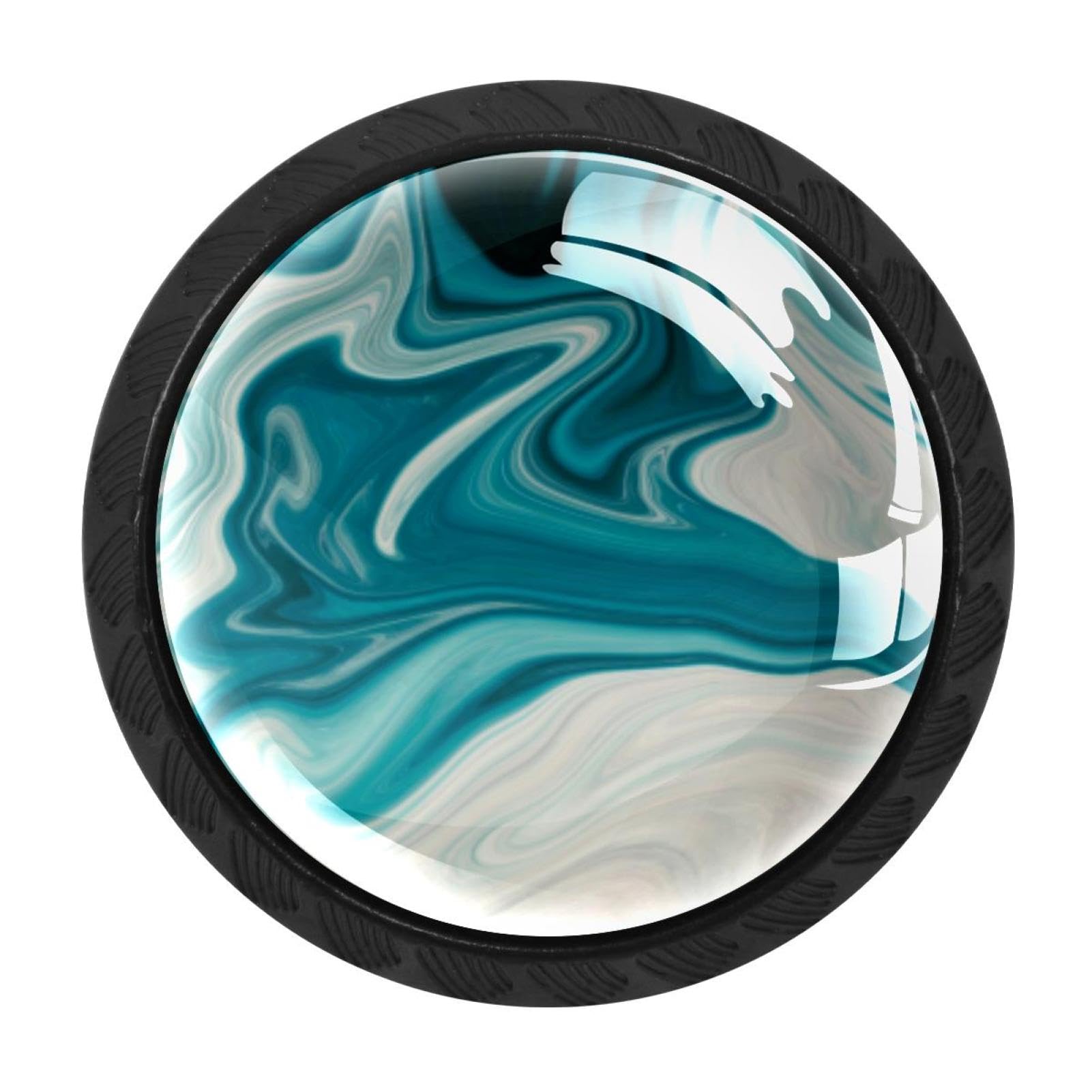 Luoweisi White And Teal Marble 4 Pack Cabinet Knobs Round Drawer Pulls Cupboard Door Handles Cabinet Hardware For Kitchen Bathroom Decor