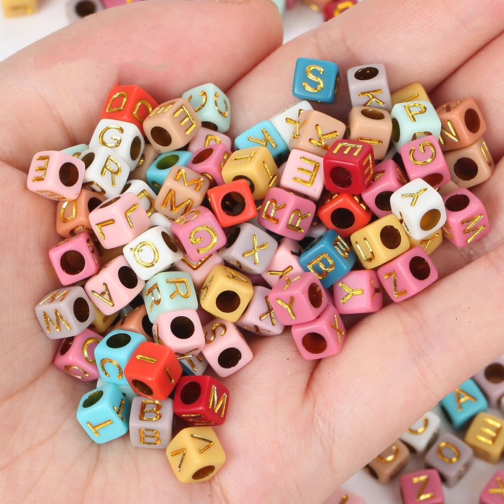 1000Pcs Square Acrylic Colorful and Gold Alphabet Beads A-Z Cube Letters Beads for Bracelets Necklaces Jewelry Making(Colorful Gold) - Image 3