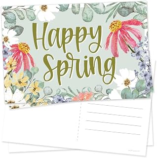 m&h invites 50 Happy Spring Postcards - Spring Wildflower Watercolor Floral Design - Post Cards For Family, Clients, Church Members, Friends and Customers