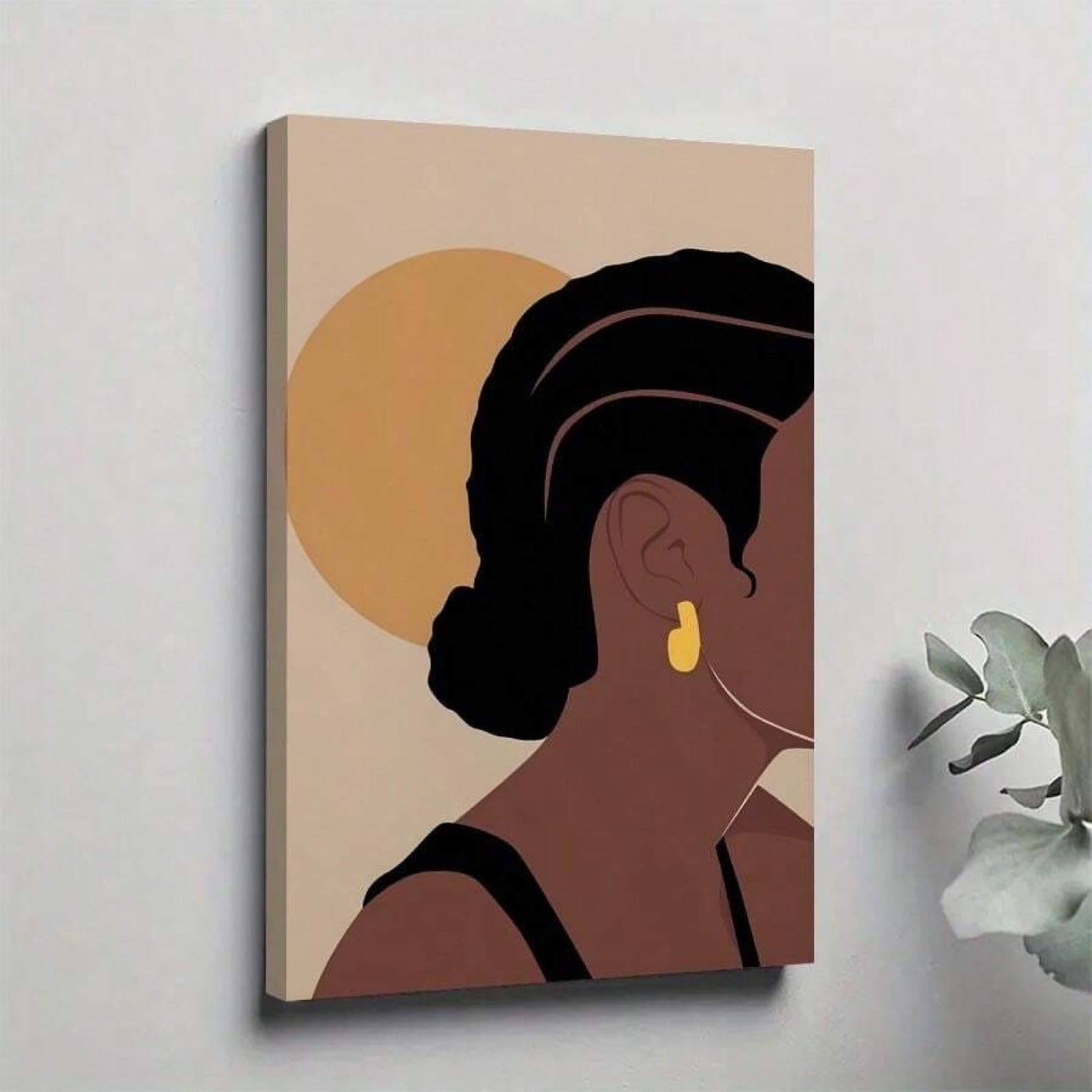 XBTYKPB Cara de niña, arte de trenzas de niña, lienzo grande con temática negra, pintura mural, pósteres contemporáneos para cafetería, bar, decoración de pared, 80 x 120 cm con marco
