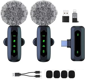 Mini Wireless Microphone for Android/iPhone/iOS/PC/Laptop Lapel Lavalier Microphone with Noise Reduction for Recording Cli…