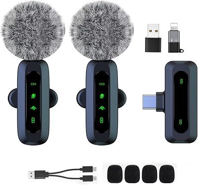 Microfono lavalier wireless per Android/iPhone/iOS/PC/Laptop,microfono da bavero per registrazione, microfono a clip, per registrazione video,Tiktok, Youtube, Vlogging,Trasmissioni dal (Nero)