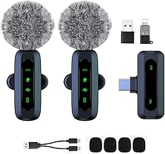 Mini Wireless Microphone for Android/iPhone/iOS/PC/Laptop Lapel Lavalier Microphone with Noise Reduction for Recording Clip Microphone for Video Recording Tiktok Youtube Vlog