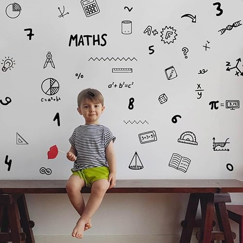 Miniatura 4 de SUPERDANT Calcomanías de pared con símbolos matemáticos negros, calcomanías de pared para enseñanza, corona extraíble, mural de vinilo para