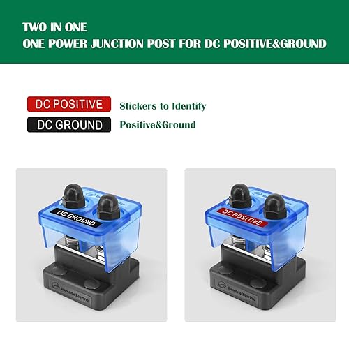 Miniatura 5 de LENKRAD Bloque de conexiones de batería de doble perno de 516 pulgadas con perno aislado M10, cubierta protectora para camión, automóvil, RV, barco