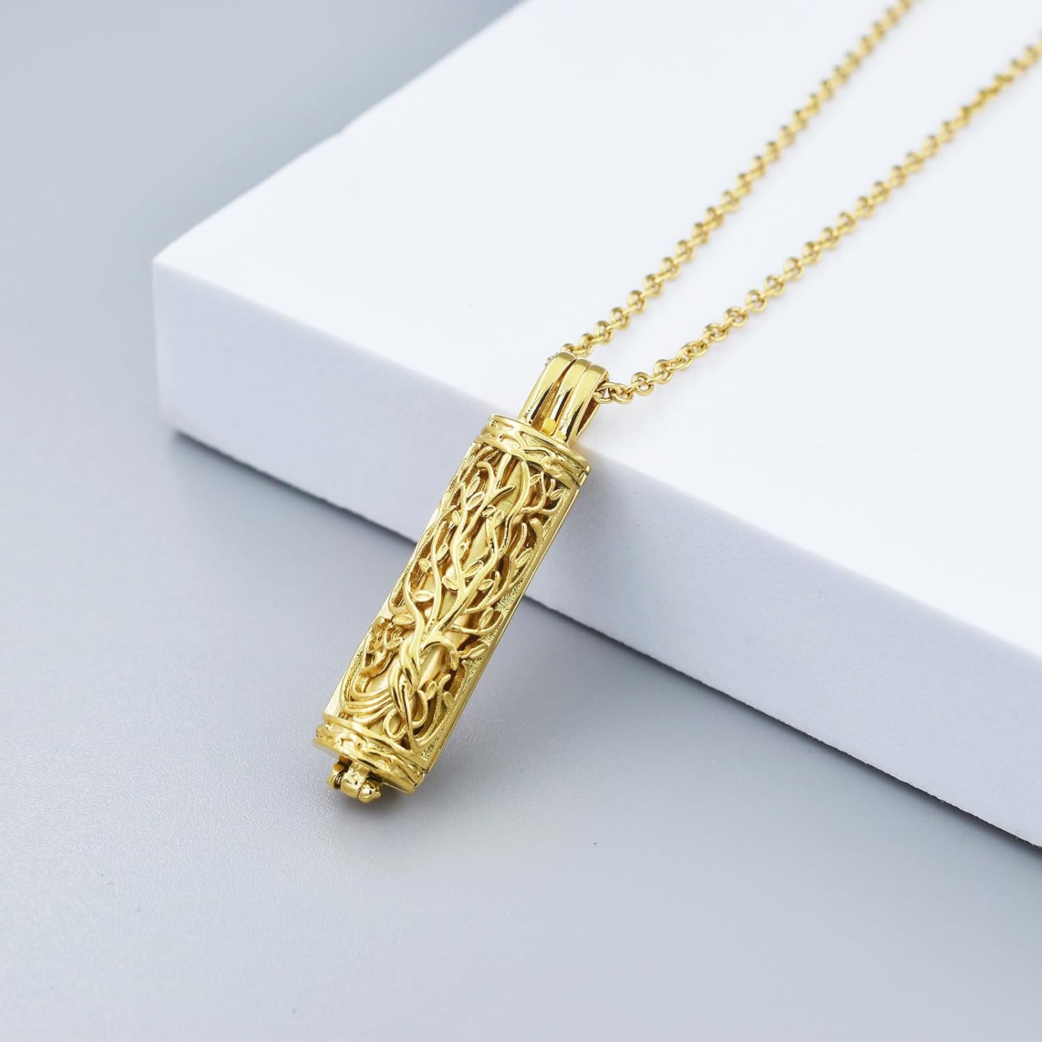 Tree of Life Cremation Necklace - Stainless Steel Hollow Cylinder Pendant with Inner Ash Container, Spiritual Memorial Urn Jewelry for Ashes Keepsake - Image 2