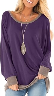 Womens Long Sleeve Tops Crew Neck Tunics Clothes Casual Color Block Sweatshirt