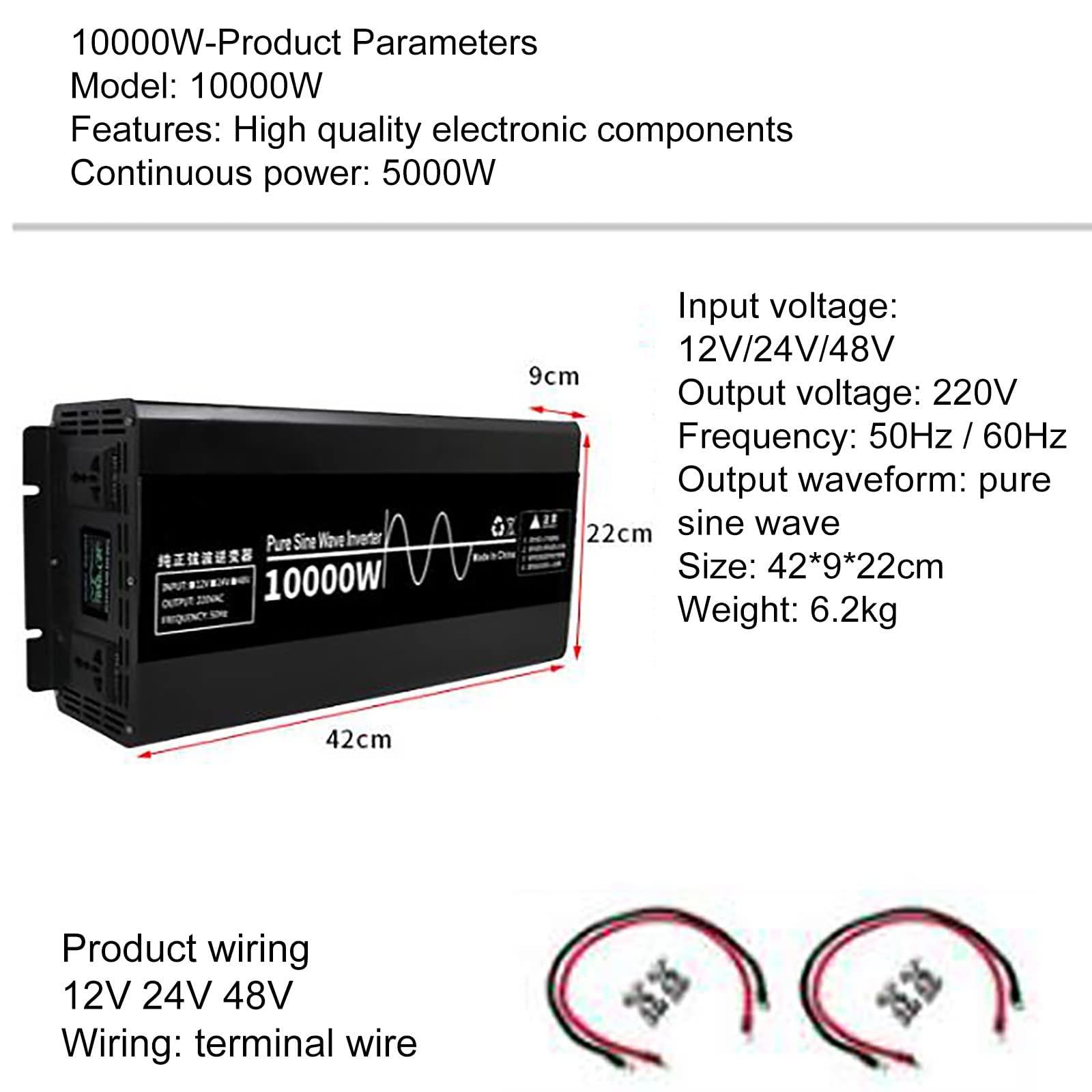 Inversor de onda sinusoidal pura de 12V, 24V, 48V, 60V a 220V, 230V, 240V, convertidor de corriente para coche, inversor para autocaravanas, camiones, barcos, camping, hogar, furgoneta,10000W-24v
