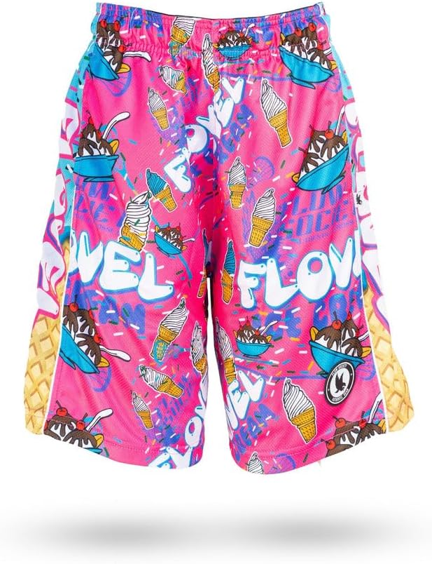 Flow Society Flovel Ice Cream Boys Shorts - Kids Athletic - Basketball - Baseball - Hockey - Football - Lacrosse - Pink
