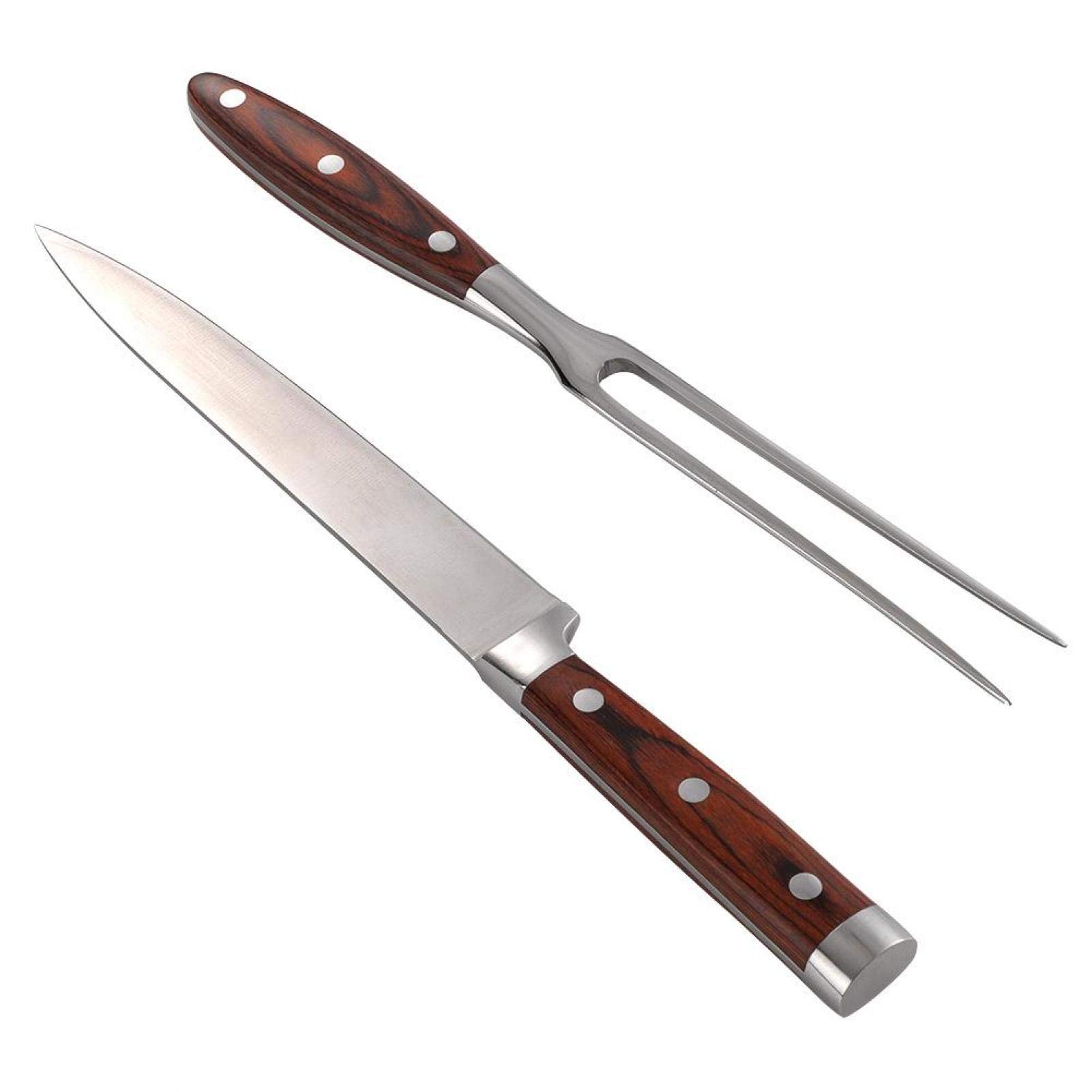 Juego de cuchillo y tenedor para trinchar, cena de cocina asada de pavo y carne de barbacoa de acero inoxidable de primera calidad