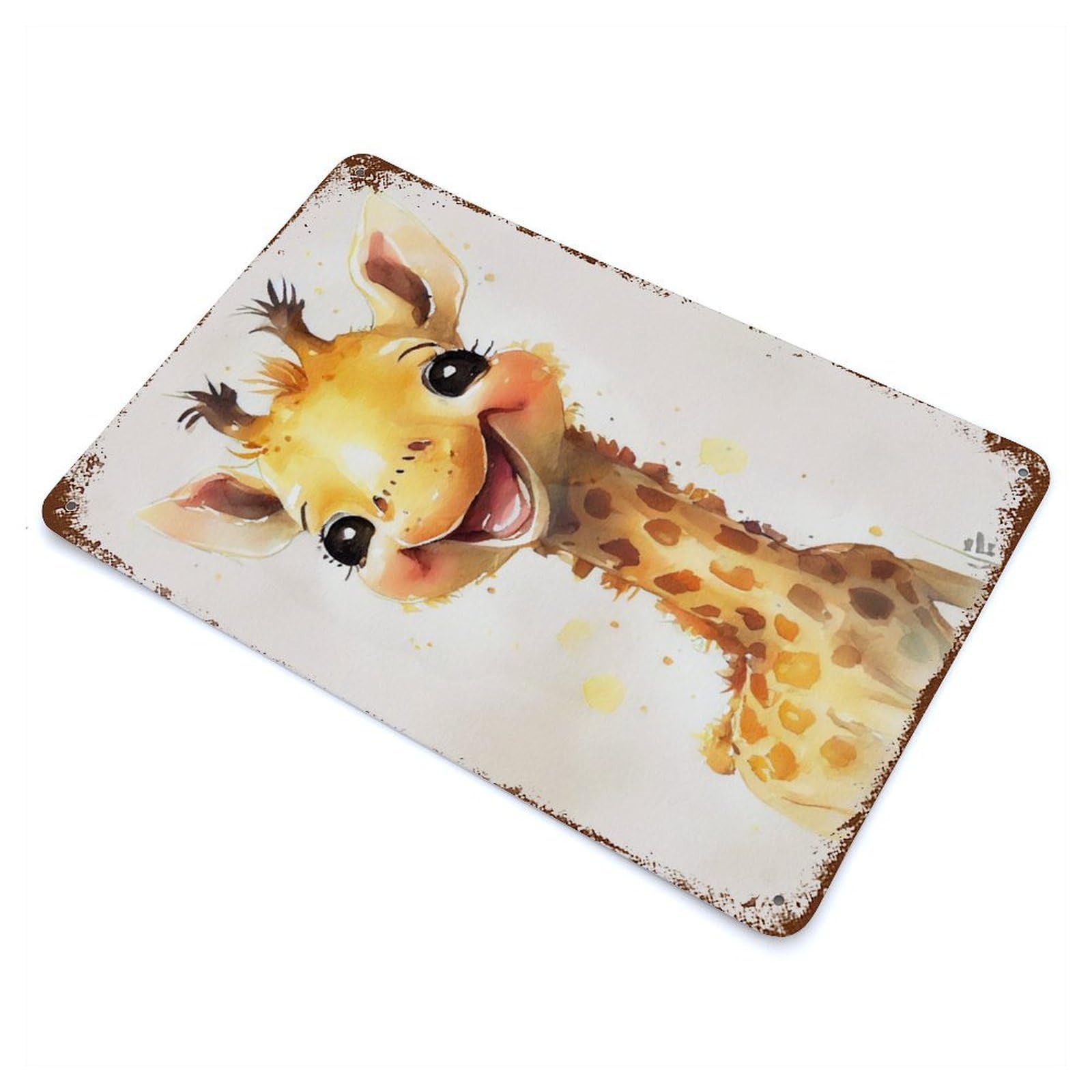 Retro Metal Sign with Giraffe Watercolors Design 11.8"x7.9", for Bistro, Counter And Cafe Decor, Shabby Chic Decor
