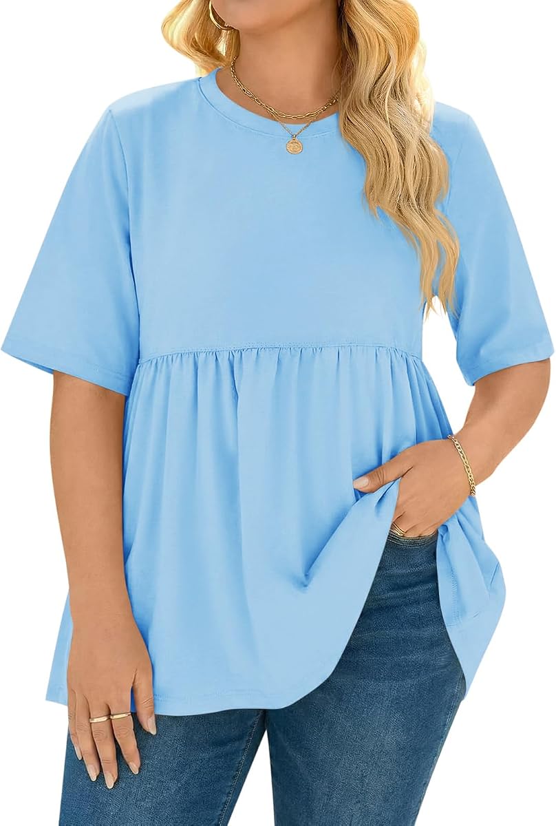 Blusas tipo babydoll de talla grande para mujer, blusas tipo túnica fluidas con peplum de verano