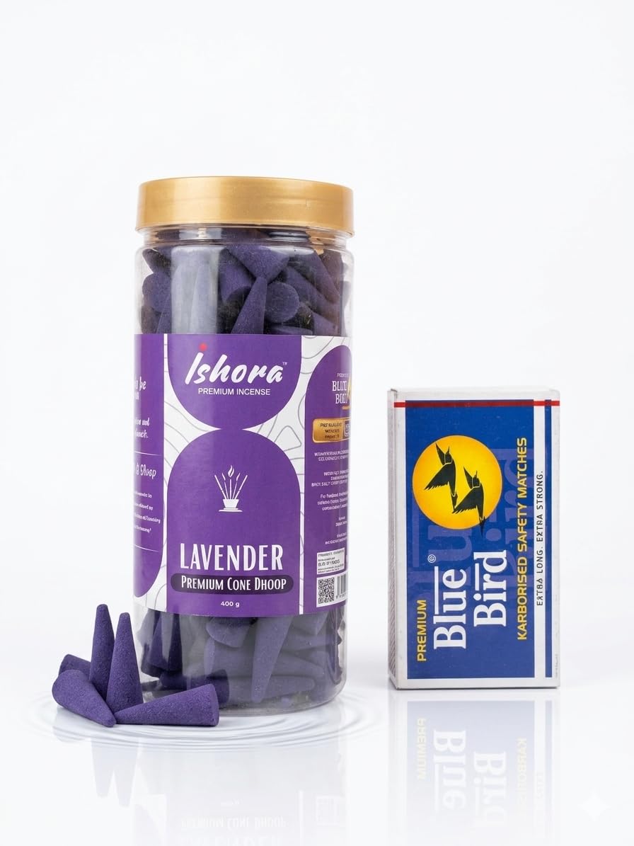 Ishora Lavender Premium Natural Cone Dhoop, 400 gm Ideal for Puja, Yoga and Meditation, 400 gm (Free Match Box Worth Rs 10)-image-19