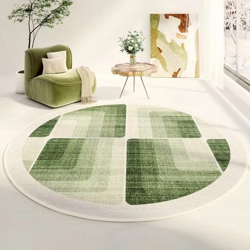 Tapis rond antidérapant lavable motifs abstraits verts 200 cm fini les glissades au salon