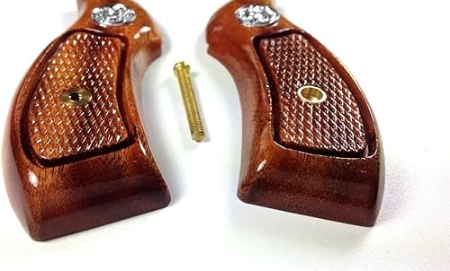 Miniatura 3 de BMPL Smith & Wesson S&W J Frame Round Butt Bodyguard Grips a cuadros de madera dura hecha a mano, color marrón