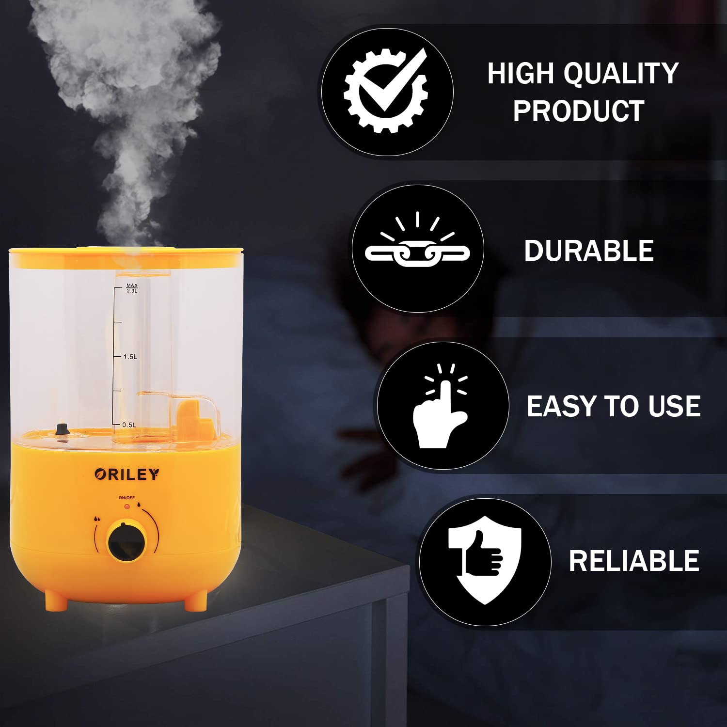 Oriley Ultrasonic Humidifier - Cool Mist & Air Purifier -3